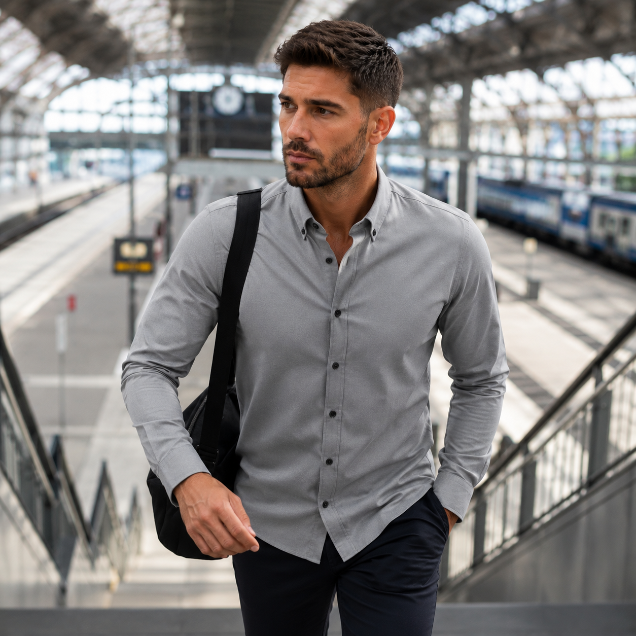 Chemise Oxford Homme Respirante - Gris, look mobilité urbaine